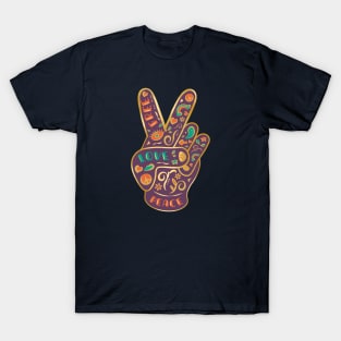 Golden Free Love Vintage Mystic Icon Peace Hand Sign T-Shirt